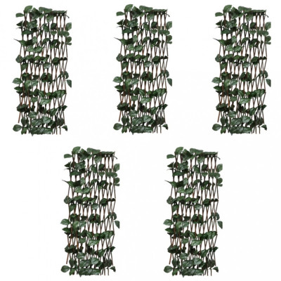 vidaXL Garduri cu zăbrele, frunze artificiale, 5 buc.,180x60cm, salcie foto
