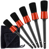 Set 5 pensule cu perii sintetici moi + laveta microfibra pentru detailing auto