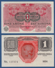 Austro-Ungaria 1916 (1919) - 1 krone UNC foto