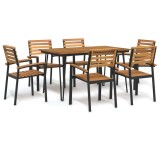 Cumpara ieftin Set mobilier de grădină, 7 piese, lemn masiv de acacia și metal