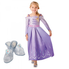 Set costum Disney Printesa Elsa, Regatul de gheata 2, Frozen 2, marime M, 5 - 6 ani si sandalute din cauciuc foto