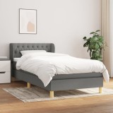 VidaXL Pat box spring cu saltea, gri &icirc;nchis, 100x200 cm, textil