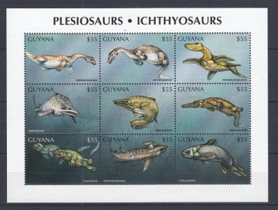 Guyana - Fauna Preistorica - PLESIOSAURS - ICHTHYOSAURS - BL - MNH foto
