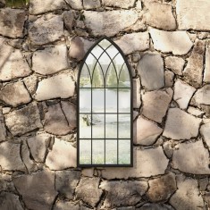 vidaXL Oglinda de gradina, negru, 70x30 cm, fier, uz exterior foto