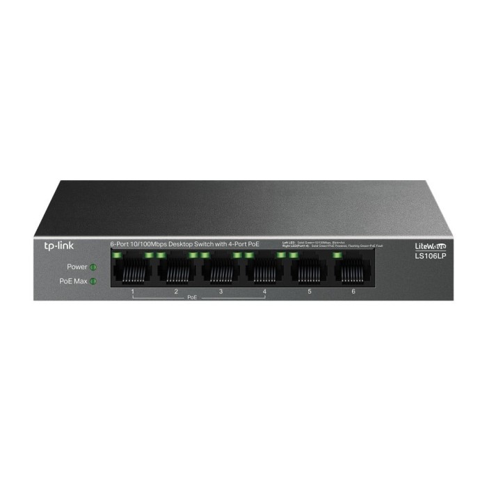 Switch LiteWave, 4 x RJ45 10/100 Mbps PoE, 2 x RJ45 10/100 Mbps, Buget PoE 41W, Unmanaged - TP-Link LS106LP