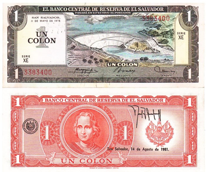 El Salvador 1 Colon 11.05.1978 P-125a UNC (14.08.1981)