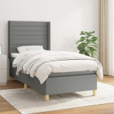vidaXL Pat box spring cu saltea, gri &icirc;nchis, 90x190 cm, textil 3132034
