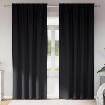 Perdele cu perdele 2 pcs Negru 260 x 140 cm Poliester foto