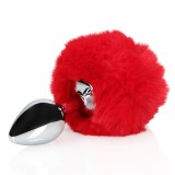 Dop Anal Coada Iepuras cu Butt Plug Metalic Rosu - Ouch!
