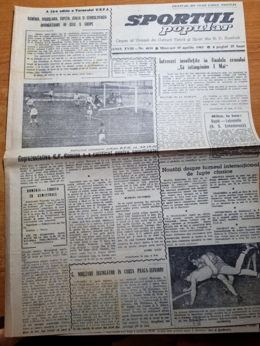 sportul popular 25 aprilie 1962-fotbal,tir,sah,volei,rugby,