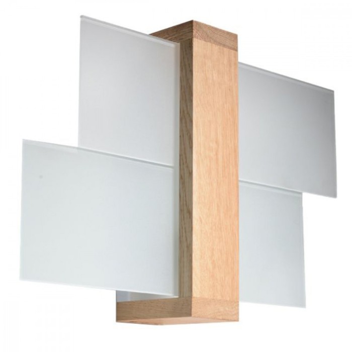 Lampă De Perete Feniks Din Lemn Natural Lemn/Sticlă 1 Bec Dreptunghiular Scandinav De Interior