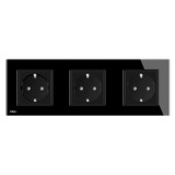 Priza tripla Livolo VL-C7C3EU-12, incastrat, contact de protectie, rama din sticla inclusa, negru