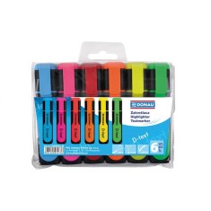 Set 6 Textmarkere DONAU D-text, Varf Tesit si Scriere de 1-5 mm, Corp cu Grip , Multicolor Fluorescent, Textmarker Birou, Evidentiator, Instrumente de foto