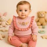 Cumpara ieftin Set bebelusi roz pudra cu floricele brodate &ndash; 2 piese moi si confortabile