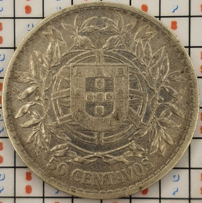 Portugalia 50 centavos 1912 argint - km 561 - A006 foto