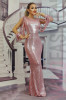 Rochie Lunga Eleganta Paiete Roz, Rochie Ocazie Maneci Franjurate Decolteu Rotund Marimi M, M/L, S/M