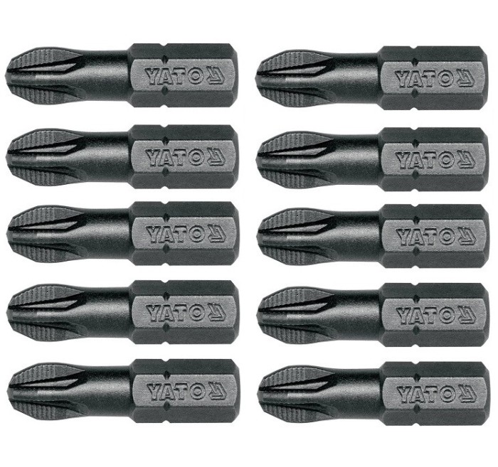 Set 10 biti profesionali Yato 1 4 , 25mm, cap PZ3, HRC 58-62, realizat din otel forjat, cu acoperire anticoroziva