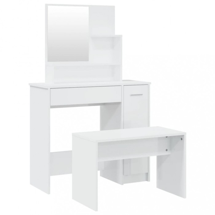 Set masuta de toaleta, alb extralucios, 86,5x35x136 cm
