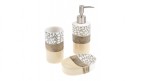 Set accesorii de baie din ceramica, crem, sapuniera, dispenser sapun si suport periute