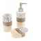 Set accesorii de baie din ceramica, crem, sapuniera, dispenser sapun si suport periute