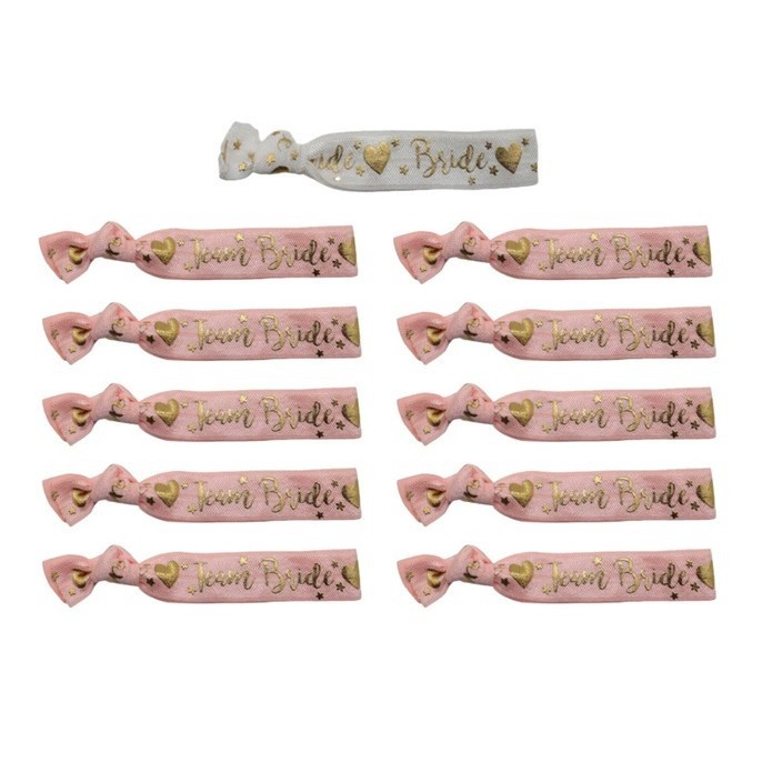 Set 11 bratari, flippy, pentru petrecerea burlacitelor, din panza, marime universala, alb/roz