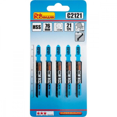 Panza, lama, fierastrau pendular, pentru metal, HSS, prindere tip T, 21 TPI, set 5 buc, 76 mm, Richmann foto