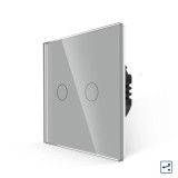 Intrerupator touch dublu cap scara / cap cruce, Luxion LXD-MT-A202G-GY, incastrat, rama din sticla inclusa, gri