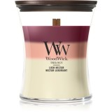 Woodwick Trilogy Lush Nectar lum&acirc;nare parfumată cu fitil din lemn 275 g