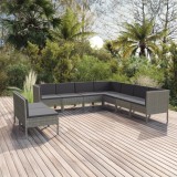 vidaXL Set mobilier de grădină cu perne, 9 piese, gri, poliratan 3094470