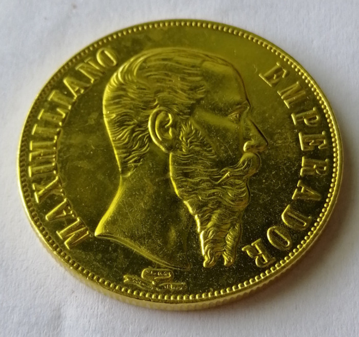Replică după moneda de aur 20 pesos 1866