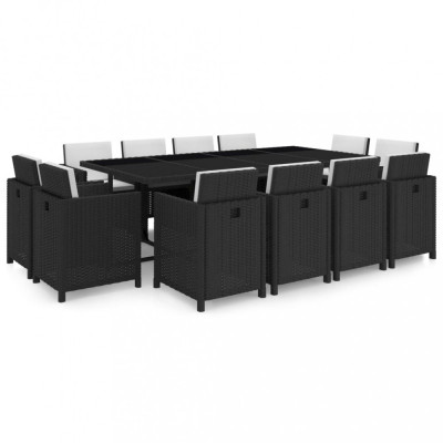 vidaXL Set mobilier de exterior cu perne, 13 piese, negru, poliratan foto