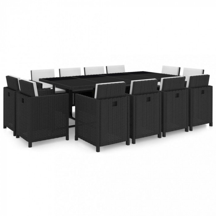 vidaXL Set mobilier de exterior cu perne, 13 piese, negru, poliratan