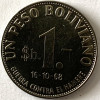 BOLIVIA 1 PESO 1968, UNC, TIRAJ 40.000, RARA, FAO, America Centrala si de Sud, Nichel