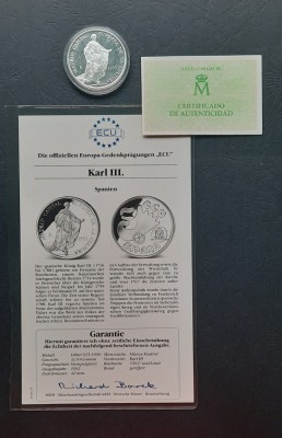 5 Ecu &amp;quot;Karl III&amp;quot;, Spania 1992 - Proof - G 4311 foto