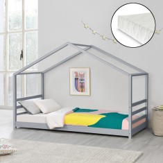 Pat copii Aurora 90G cu saltea gri mat lacuit [en.casa] HausGarden Leisure