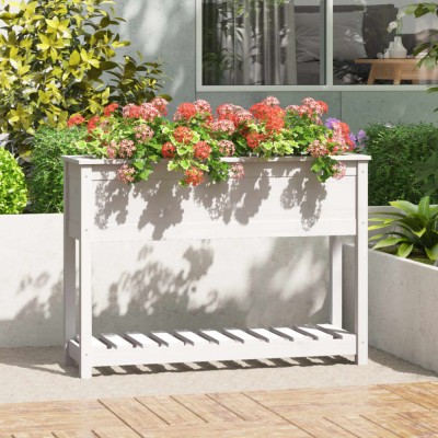 vidaXL Jardinieră cu raft, alb, 111,5x34,5x81 cm, lemn masiv de pin 823767 foto