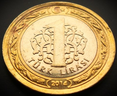 Moneda Bimetal 1 LIRA - TURCIA, anul 2014 * cod 442 foto