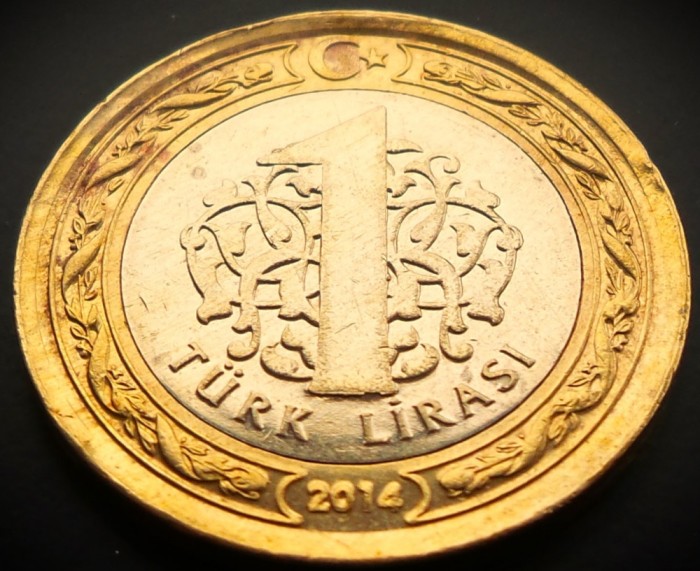 Moneda Bimetal 1 LIRA - TURCIA, anul 2014 * cod 442