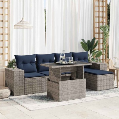 vidaXL Set mobilier grădină cu perne 6 piese gri poliratan/lemn acacia foto