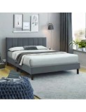 Pat matrimonial Limess, elemente lemn masiv, tapitat cu catifea, cu somiera,140x200 cm, gri