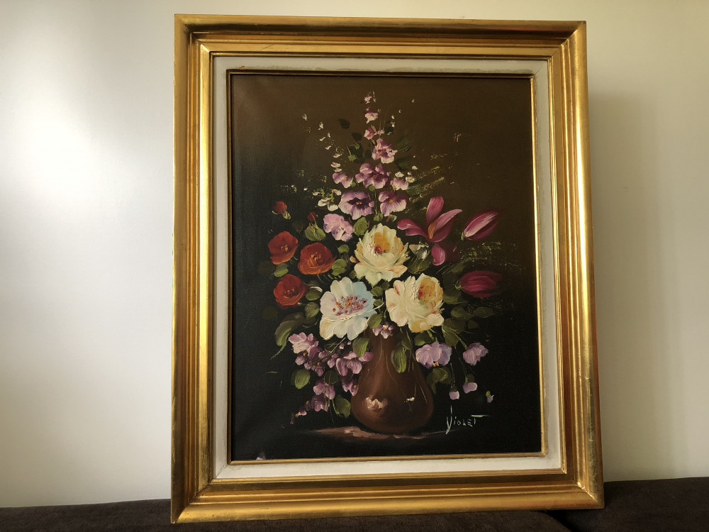 Tablou,pictura in ulei pe panza,vaza cu flori,semnat,rama din lemn, Altul |  Okazii.ro