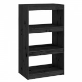Bibliotecă/Separator cameră negru 60x30x103,5 cm lemn masiv pin