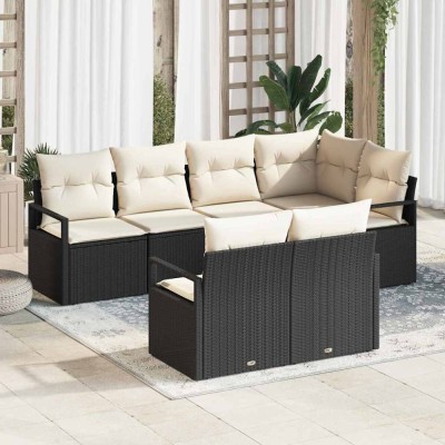 vidaXL Set de canapele pentru grădină 7 pcs Negru Rattan poli foto
