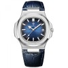 Gohuos, Ceas barbati de mana, Quartz, Casual, Afisare ora, secunde, Data, Piele naturala, Albastru