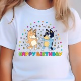 Tricou fete, aniversare, tematica Bingo si Bluey, Happy Birthday, 5 ani