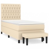 Cumpara ieftin Pat box spring cu saltea, crem, 90x190 cm, textil