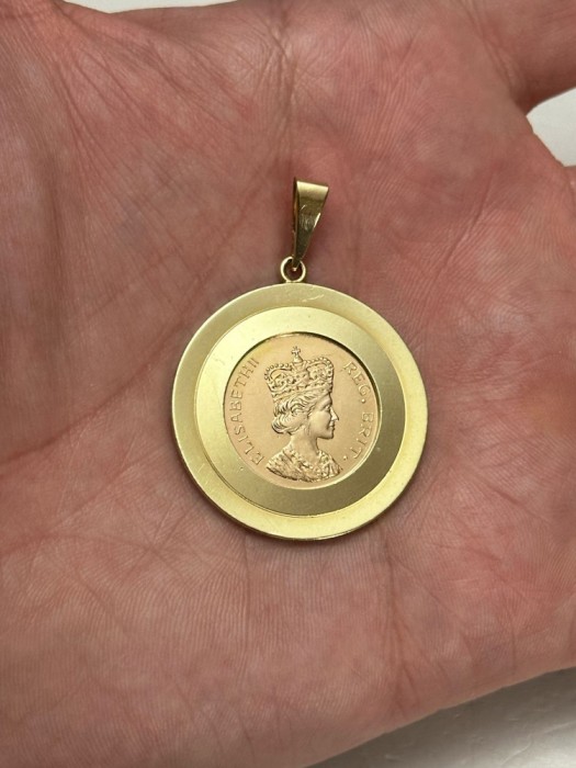 PANDANTIV AUR 14K + Moneda aur 22K - Elisabeth II - Aurum Semper - Vintage - 14g