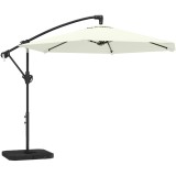 Outsunny Umbrelă cantilever 3 m cu bază &icirc;ncrucișată și plăci de greutate, umbrelă de grădină exterioară cu manivelă, crem | Aosom Romania