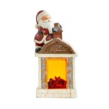 Decoratiune Craciun, ceramica, Mos Craciun cu semineu, LED, 3xAA, 27.5x19x51 cm, Strend Pro