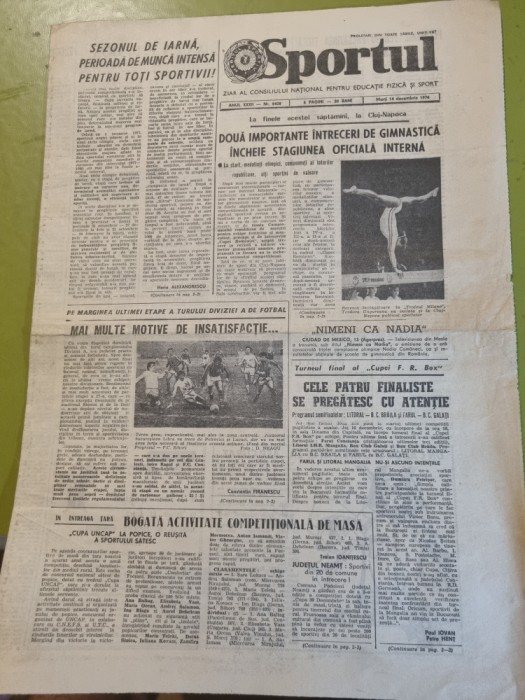 sportul 14 decembrie 1976-nadia comaneci , mircea lucescu 10 ani de la debut